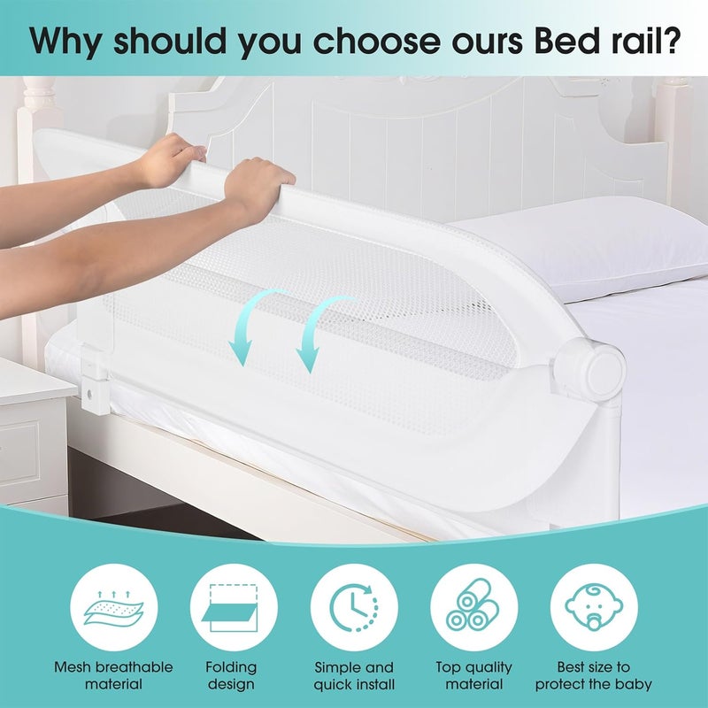 NUTIKAS Baby Bed Rail Guard for Toddlers - 70" Toddler Bed Rails for Twin, Full, Queen, King Bunk Size Bed Swing Down Bedrail Extral Tall Child Safety Side Railing Guards for Kids White - Image 3